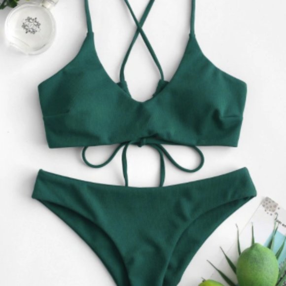 Zaful Other - ZAFUL Criss Cross Textured Padded Bikini Swimsuit